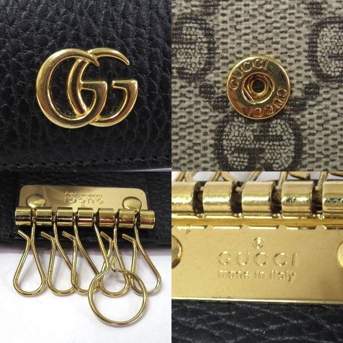 148U357★中古/良品 GUCCI グッチ ダブルG キーケース GGスプリームキャンバス ブラックレザー 6連 キーリング付き キーケース_画像9