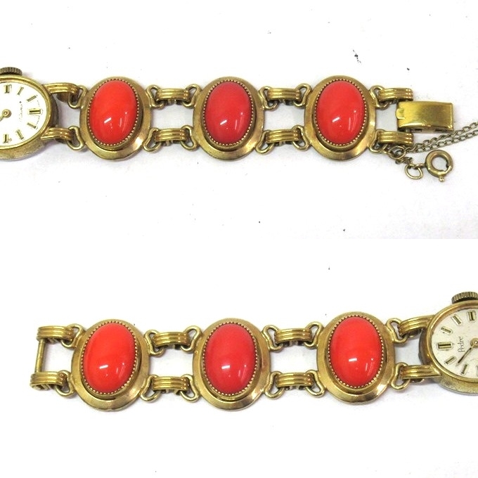 141U361*Pedre.dore17Jewels gold trim 12KT GF hand winding wristwatch * hour needle * second needle loss */ Junk 