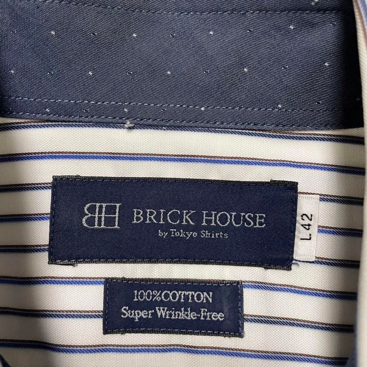 【BRICK HOUSE】ボタンダウン ストライプ シャツ/コットン 吸汗シャツ  半袖 ワイシャツ スーツ フォーマル ビジネス