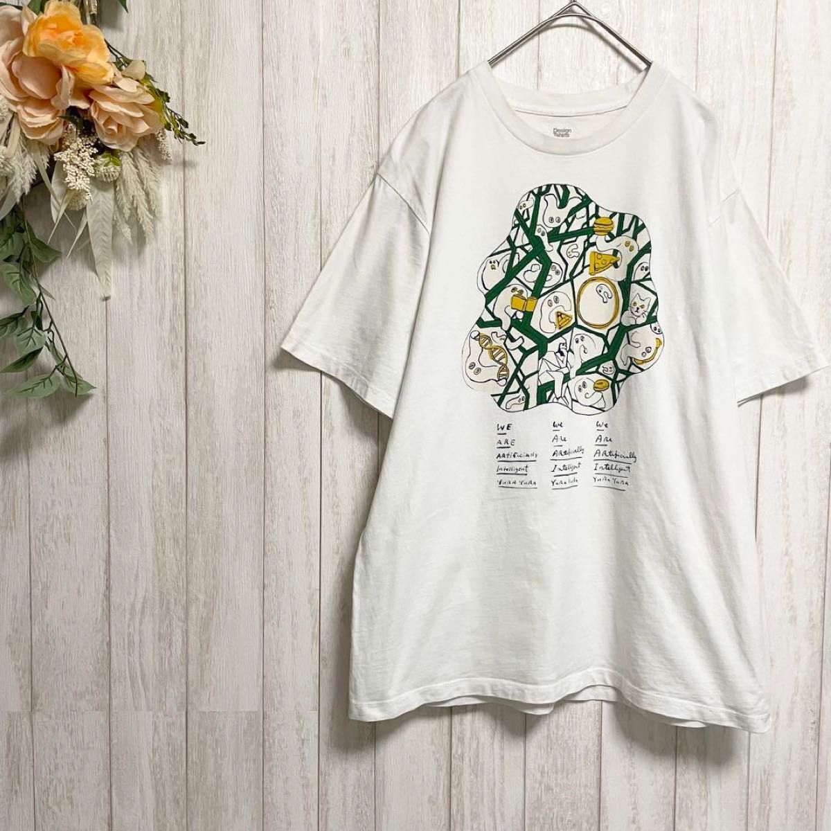 【デザインTシャツストアグラニフ 北澤平祐】プルオーバー クルーネック Tシャツ 半袖 プリントTシャツ ホワイト L 希少 レア