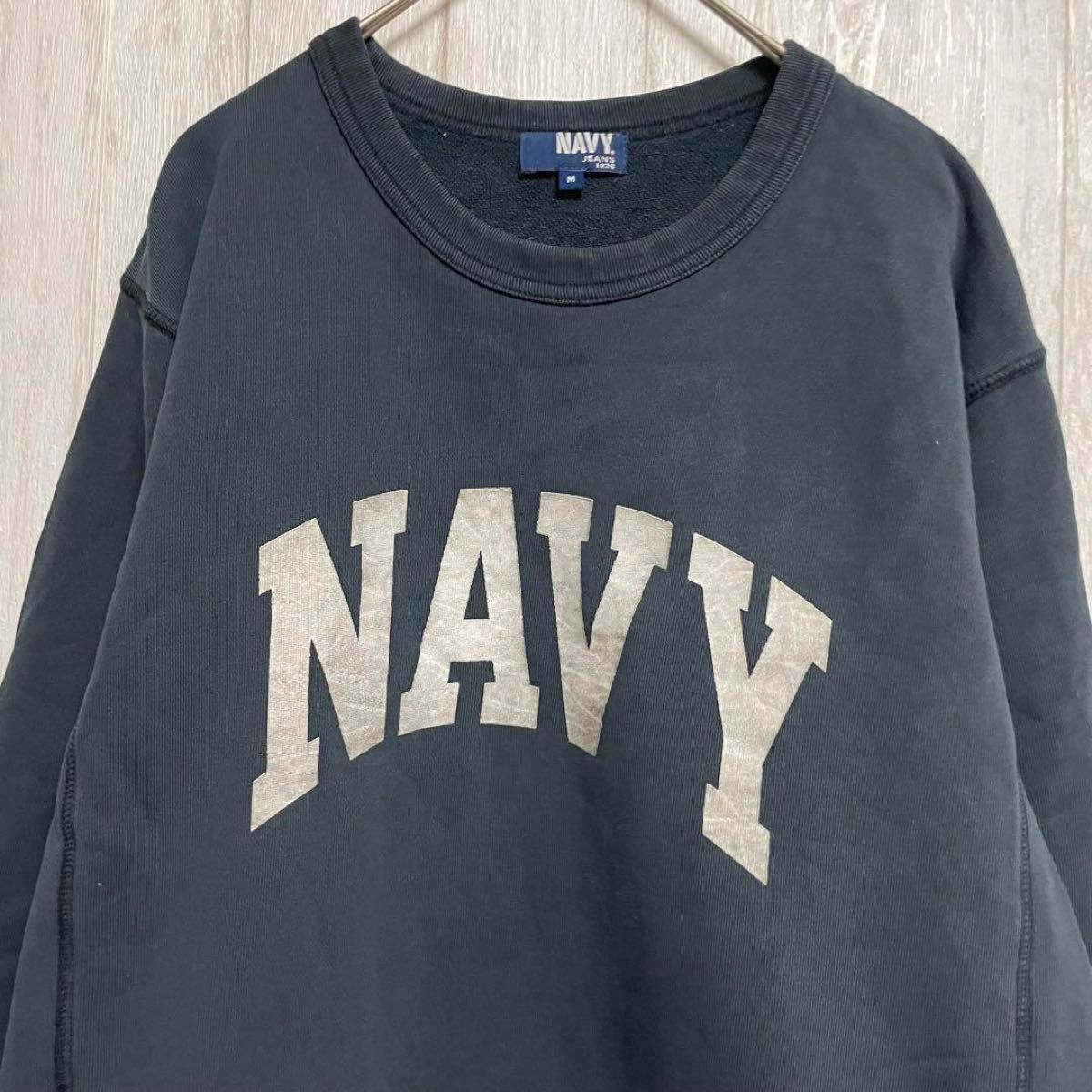 【NAVY】ビッグロゴ プルオーバー トレーナー/クルーネック スウェット 長袖 春 秋冬 vintage  ネイビー プリント