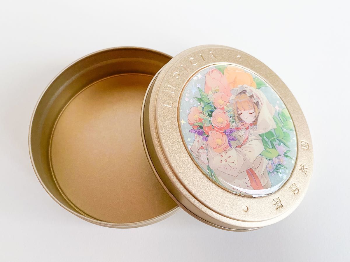 【ハンドメイド】 小物入れ ルピシア プチ缶 リメイク レジン デコ コラージュ 紅茶 お茶 《女の子＆お花》