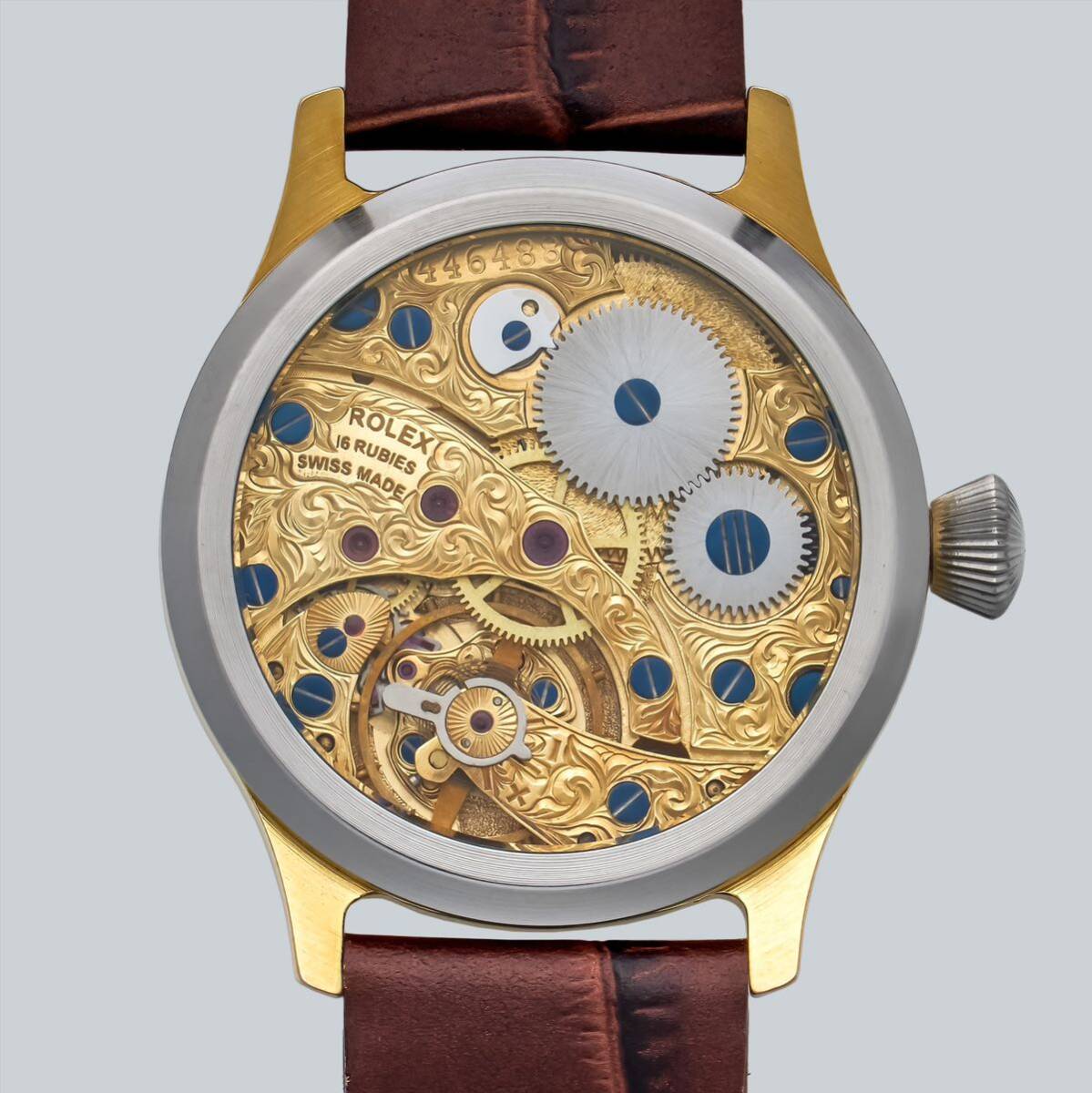 アンティーク Marriage watch ROLEX 懐中時計をアレンジした42mm NUBUKのメンズ腕時計 半年保証 手巻き スケルトン_画像2
