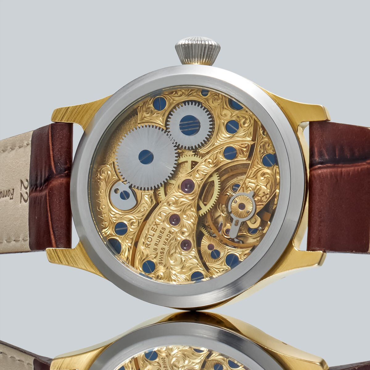アンティーク Marriage watch ROLEX 懐中時計をアレンジした42mm NUBUKのメンズ腕時計 半年保証 手巻き スケルトン_画像5
