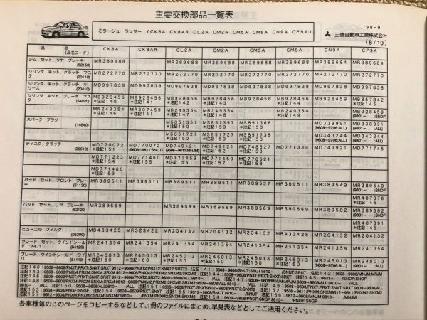 ◆ミラージュ/ランサー/ランサーエボリューションⅣ.Ⅴ　VR-X/GSR　CJ4A/CM5A/CN9A/CP9A　純正パーツカタログ/イラストカタログ　98.10◆_画像6