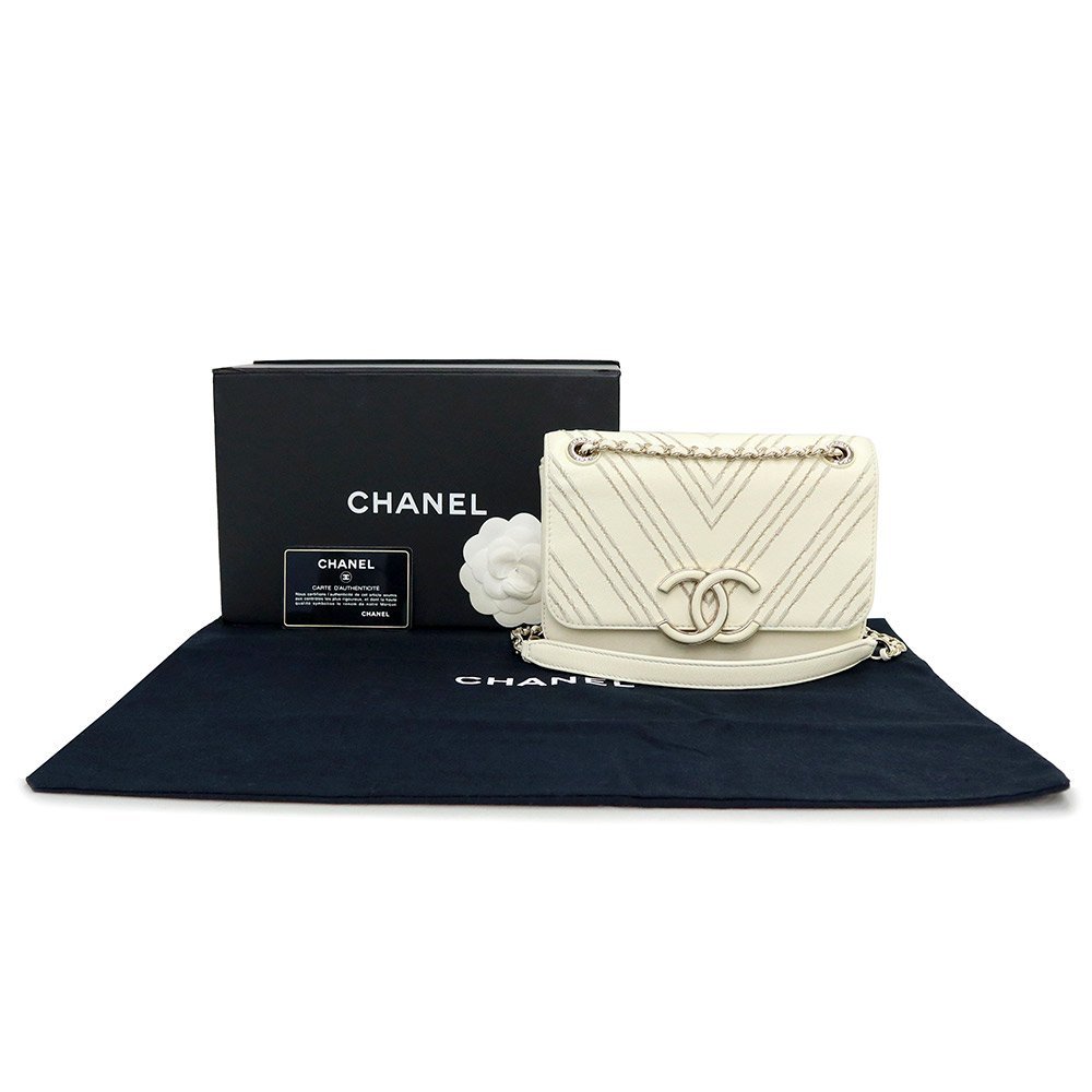 （未使用　展示品）シャネル CHANEL Ｖステッチ チェーン ショルダーバッグ シープ カーフスキン レザー ココマーク ホワイト 白 A91893_画像2