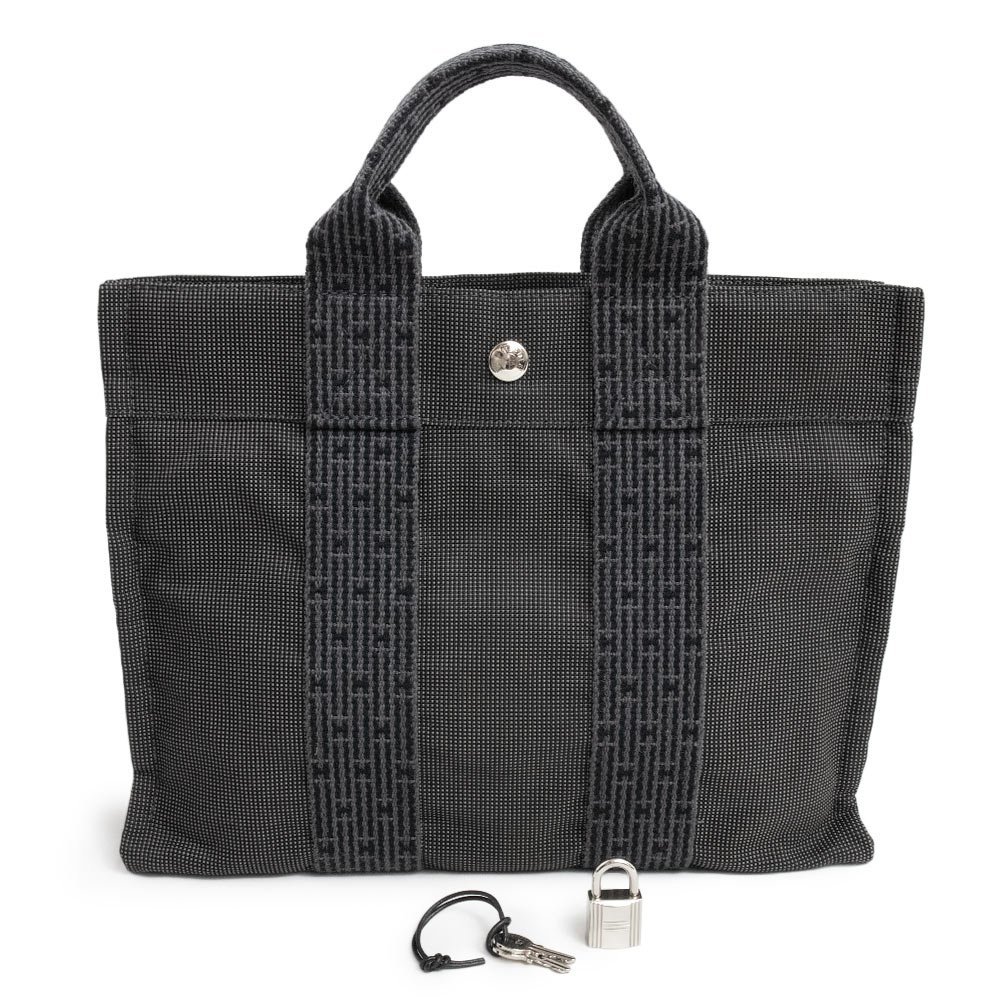 （中古）エルメス HERMES エールライン トート PM ハンドバッグ キャンバス グレー シルバー金具_画像2