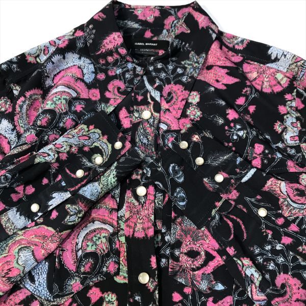 《美品◎》ISABEL MARANT イザベルマラン★新品タグ付*ブルガリア製*ペイズリー柄*総柄デザインシャツ*ブラックピンク*Size34(LA1752)◆S60_画像3