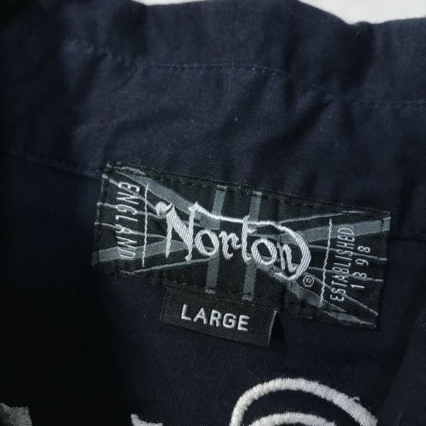 { хорошая вещь *}Norton Norton * вышивка дизайн *7 минут длина рукав * хлопок рубашка * темно-синий * размер L(MA6144)*S60