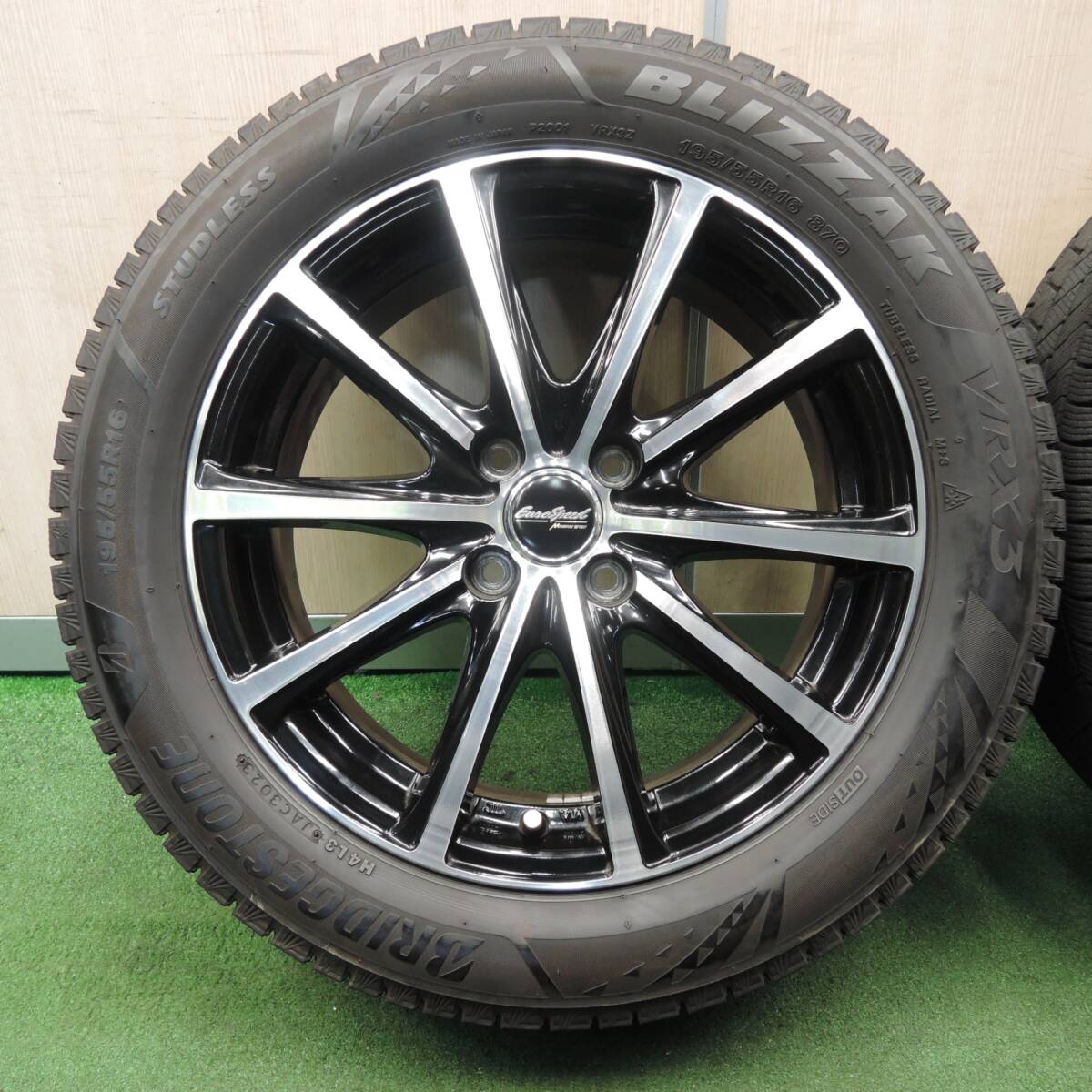 *送料無料* バリ溝 23年 ほぼ10分★スタッドレス 195/55R16 ブリヂストン VRX3 EuroSpeed MANARAY SPORT PCD100/4H★4031503NJス_画像3