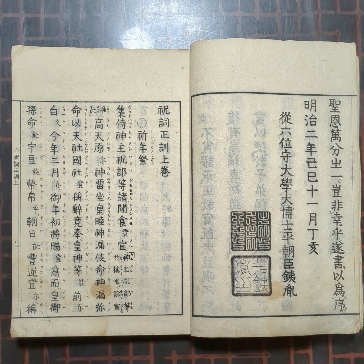 [和本,平田銕胤:祝詞式正訓,附天神壽詞 全上巻 下巻 1冊]明治2年の画像3