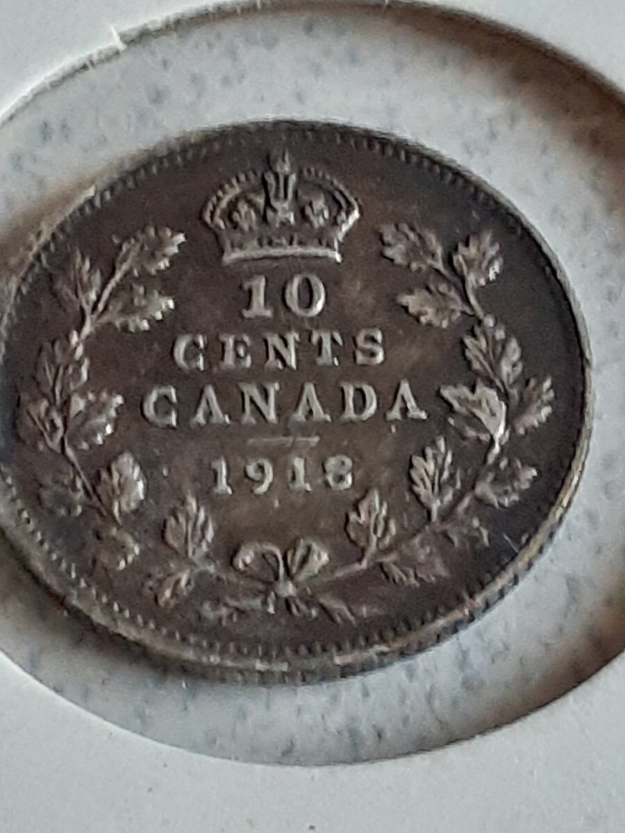 カナダ銀貨 1918年10セント銀貨 ジョージ5世 アンティークコインの画像2
