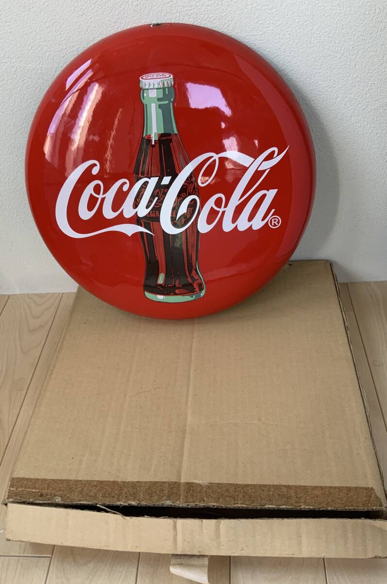 長期保管品 Coca-Cola / コカコーラ 丸型看板 直径36cm 昭和レトロ 当時物 Coke コーク 箱付き の画像4