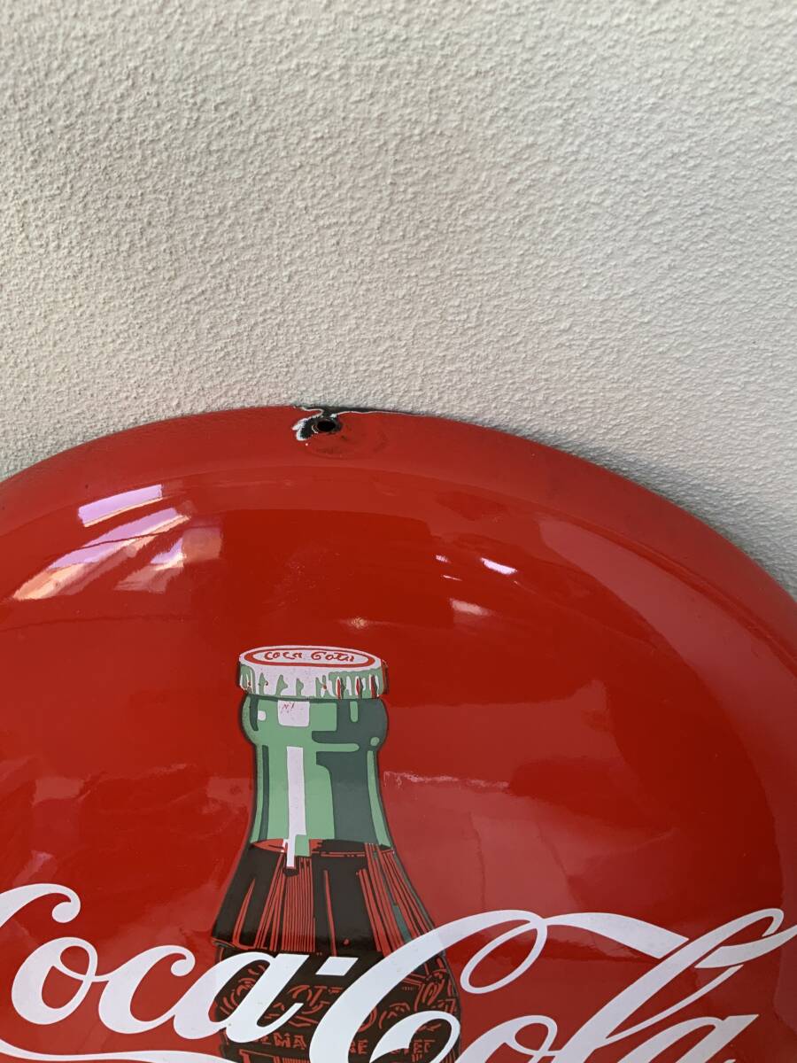 長期保管品 Coca-Cola / コカコーラ 丸型看板 直径36cm 昭和レトロ 当時物 Coke コーク 箱付き の画像2