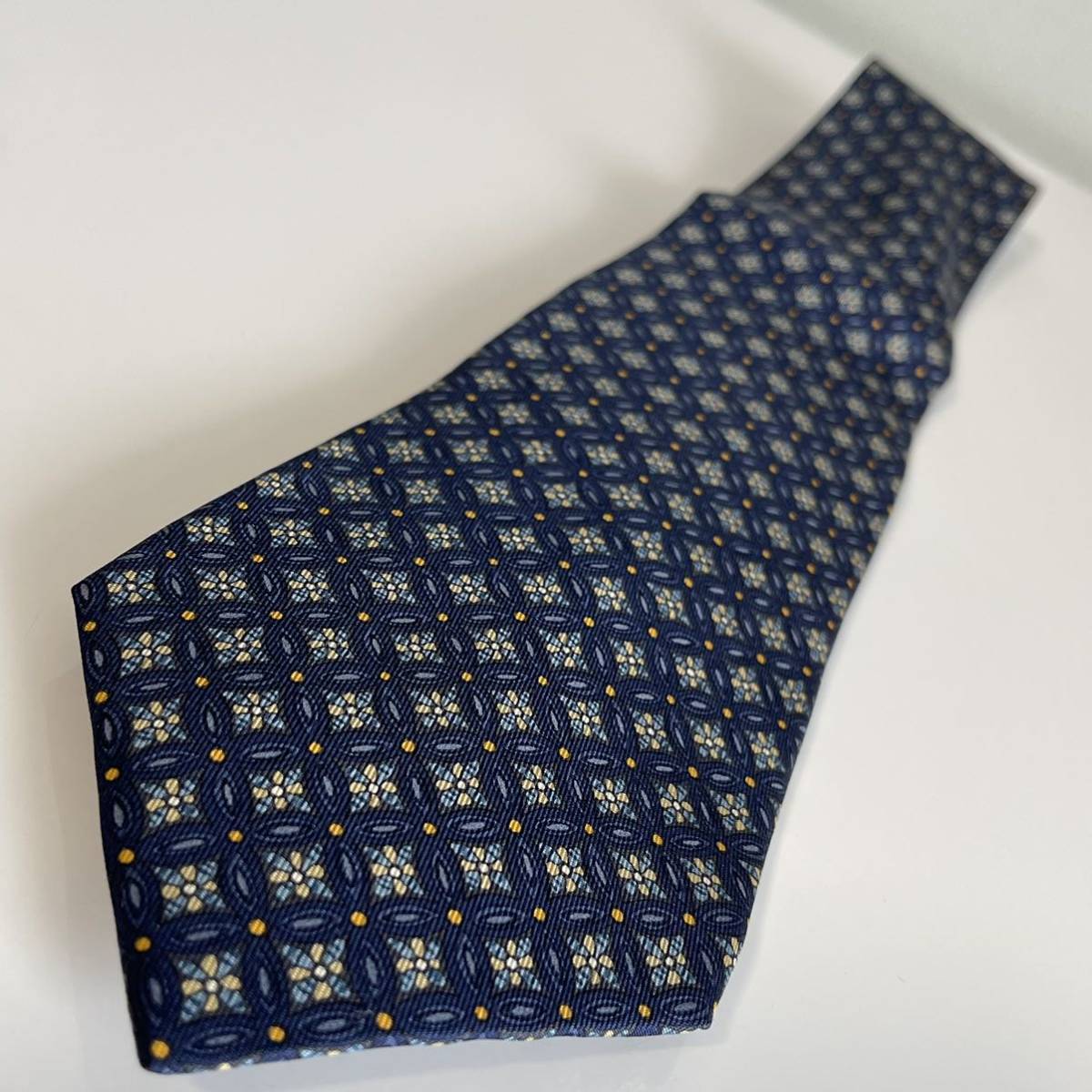  Hermes (HERMES) синий круг цветок дизайн галстук 