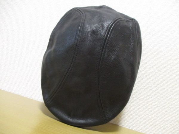 送料無料 美品 USA製 NEWYORK HAT CO. ニューヨークハット 牛革 レザー ハンチング ブラック L/XL 約59cm 帽子 キャップ_画像5