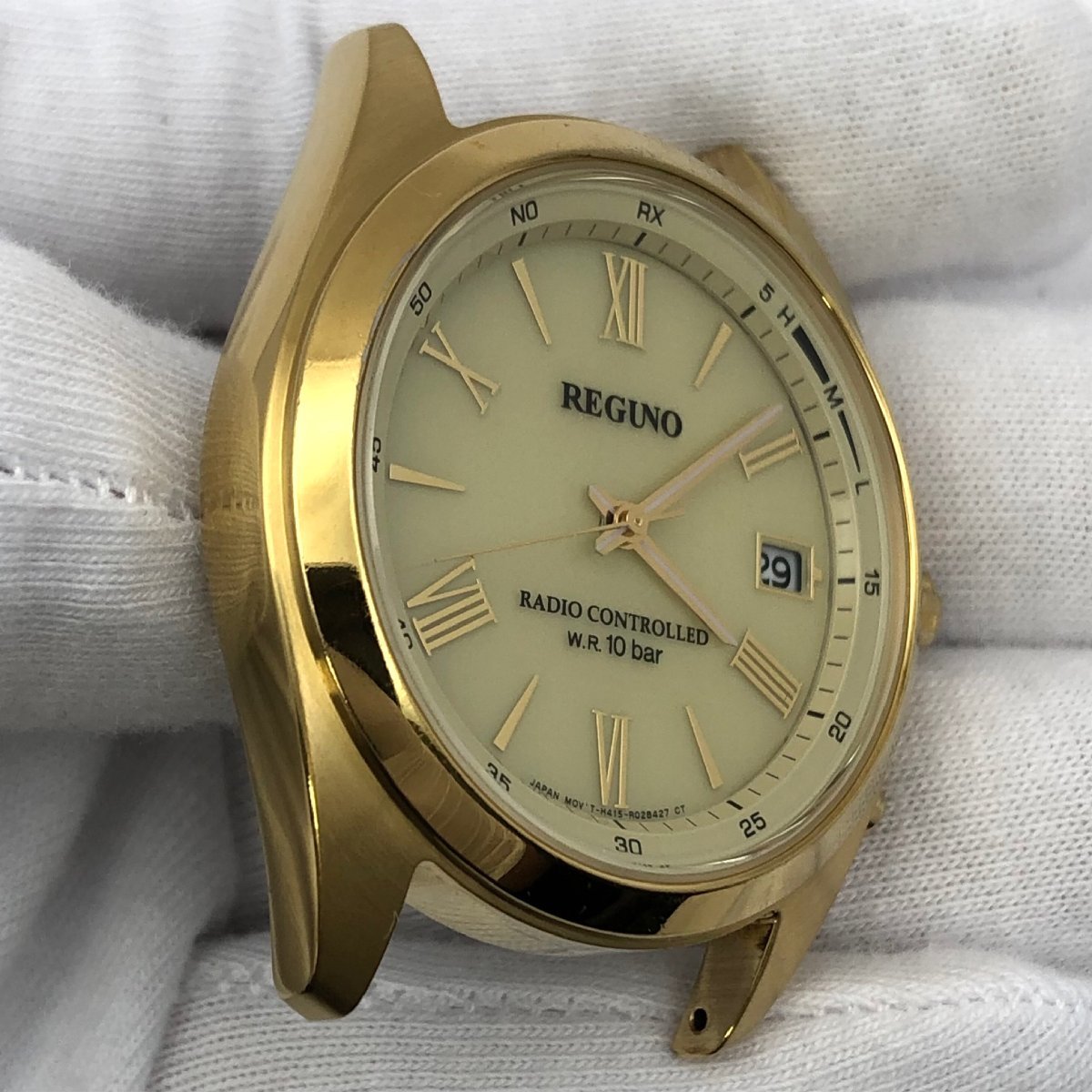 CITIZEN/シチズン/REGUNO/レグノ/H415-S064431/3針/デイト/ローマン/ゴールドカラー/ソーラー/メンズ腕時計/稼動品/ジャンク/T009_画像4