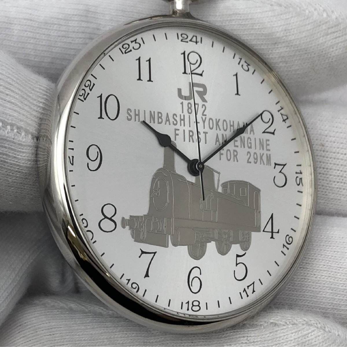 1 jpy ~/JR/ railroad opening 125 anniversary commemoration / 1902/4999 / 3 hands / silver purity /SILVER/925/ box * owner manual attaching / quartz / pocket watch / Junk /T158