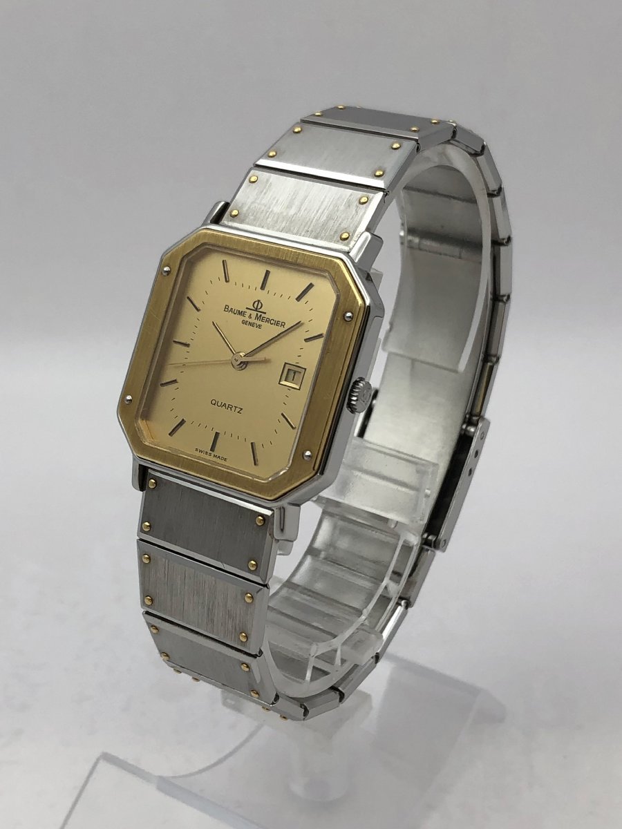 1円～/BAUME＆MERCIER/ボーム＆メルシエ/GENEVE/4226.038/3針/デイト/ゴールド文字盤/箱付/クォーツ/ボーイズ腕時計/ジャンク/T050_画像2