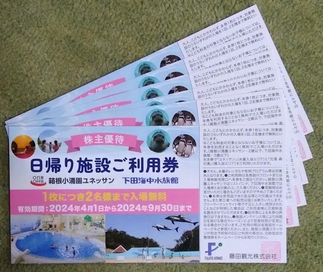 藤田観光株式会社　株主優待券　 箱根小涌園ユネッサン　又は　下田海中水族館_画像1