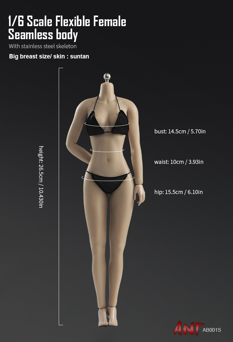 AB001S 1/6スケール シームレス女性ボディ素体 デッサン人形（ヘッドなし） サンタン Flexible Female Seamless Body Big Breast Size_画像7