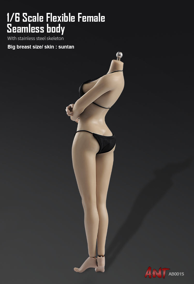 AB001S 1/6スケール シームレス女性ボディ素体 デッサン人形（ヘッドなし） サンタン Flexible Female Seamless Body Big Breast Size_画像5
