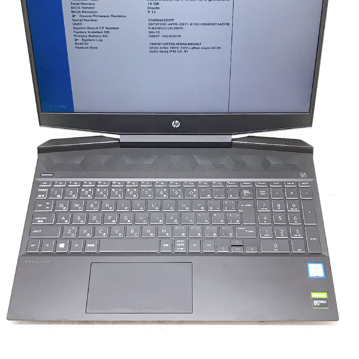 【木曜日昼12時台終了】HP Pavilion Gaming Laptop 15-dk0017TX Core i7-9750H 2.6GHz 16GB SSD256GB+HDD1TB GTX 15 ジャンク扱い H12350_画像3