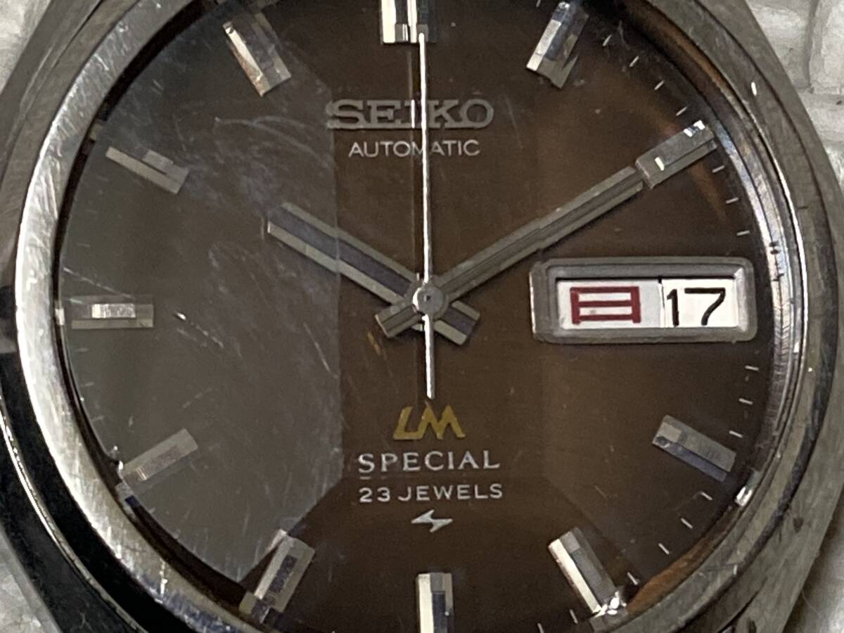 セイコー LM スペシャル メンズ自動巻き腕時計 カットガラス デイデイト 茶文字盤 5216-7070_画像3