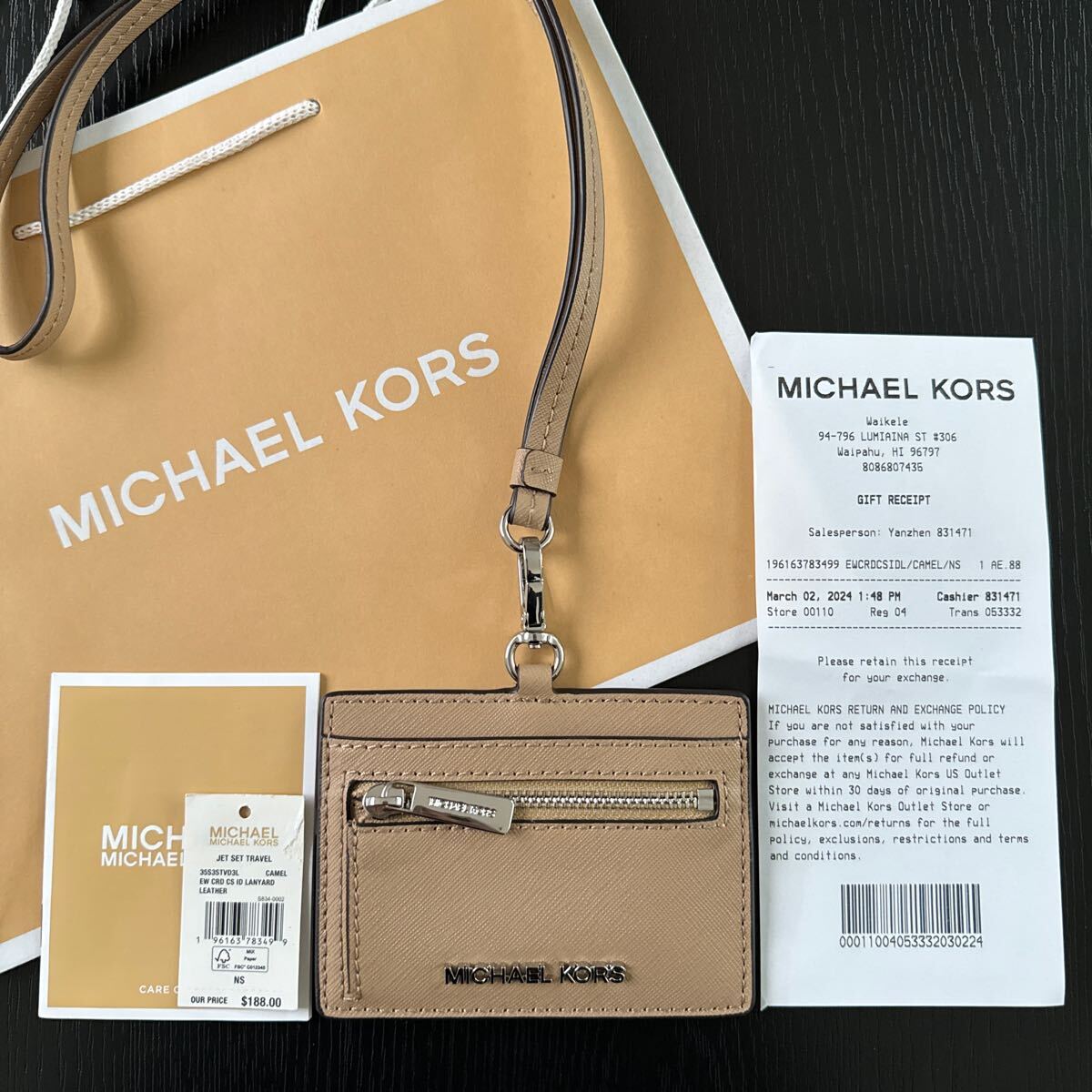 マイケルコース MICHAEL KORS IDカードケース 35S3STVD3L パスケース IDカードホルダー IDホルダー 定期入れ レディース レザー ベージュ_画像1