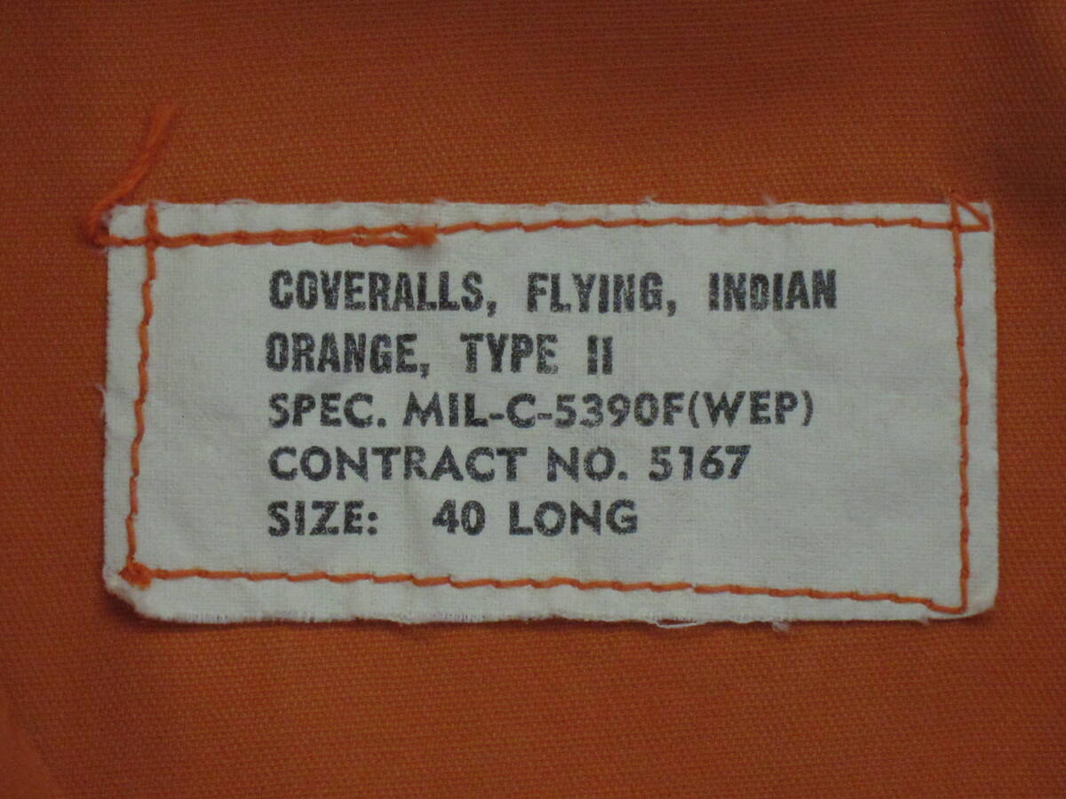 【実物】 60s 米軍 US NAVY Coveralls Flying MIL-C-5390F (WEP) 40Long フライトスーツ ヴィンテージ 60年代 海軍の画像3