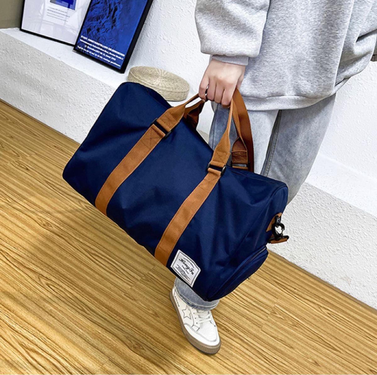 ボストンバッグ 2WAY 大容量 トラベルバッグ 旅行バッグ 洗える ジムバッグ スポーツバッグ ネイビー 紺色 男女兼用