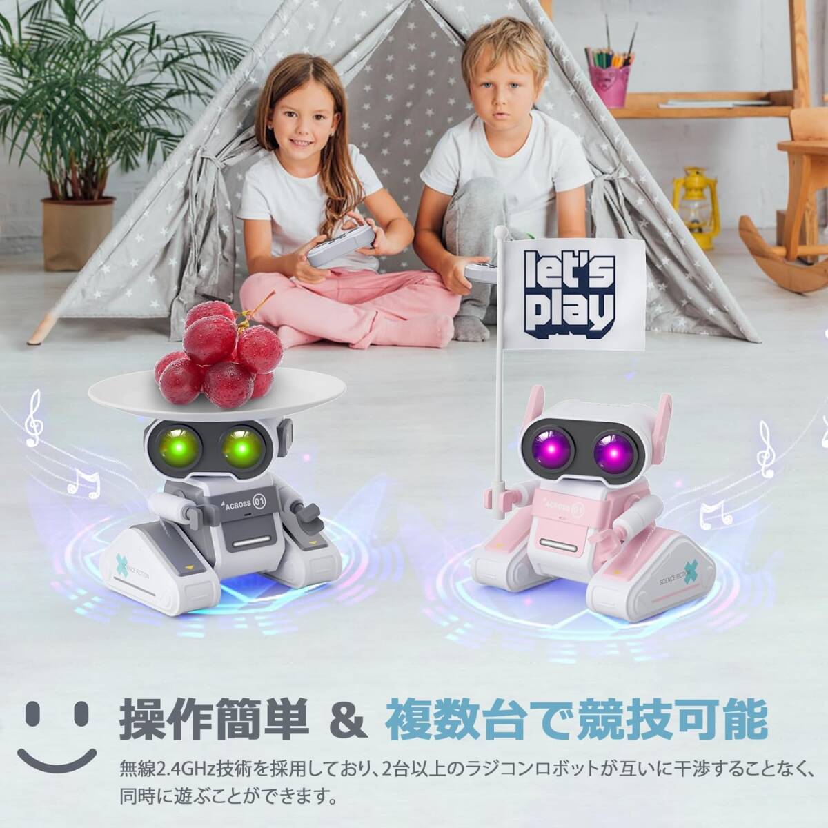 ホワイト 電動ロボット おもちゃ ラジコンロボット 2.4GHz 360°回転 LEDライト 音楽 デモ 多機能ロボット USB充_画像5