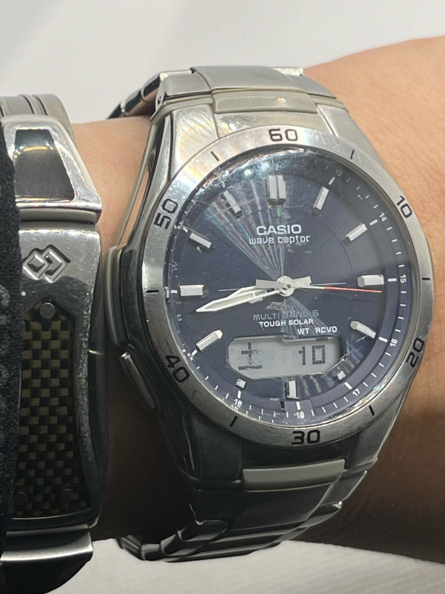 CASIO タフソーラーマルチBAND6 電波腕時計 人気のメタルバンド 実働品