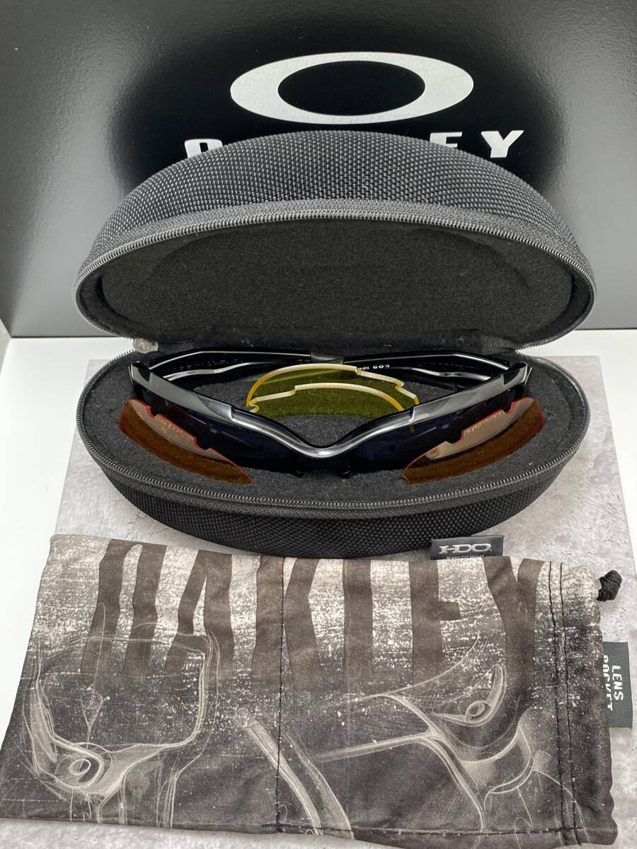 偏光★OAKLEYオークリー JAWBONEジョウボーン 黒ブラック/POLARIZEDミラー レンズ2セット付 レーシングジャケットサングラス ケース付 廃盤_画像7