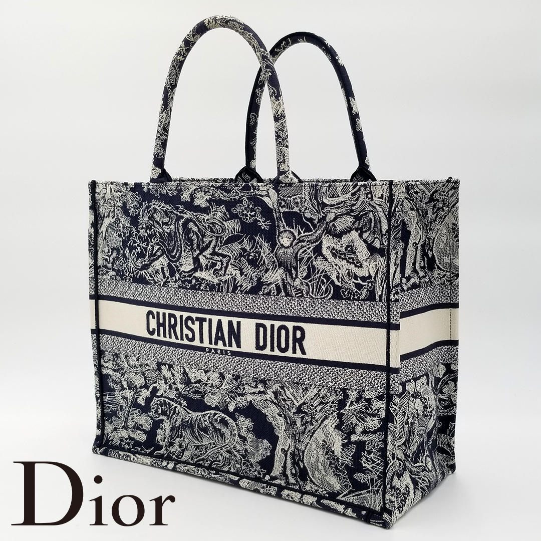 【1円スタート】クリスチャン ディオール Christian Dior ブック トート ラージ バッグ キャンバス ネイビー M1286ZRGO_M35I_画像1