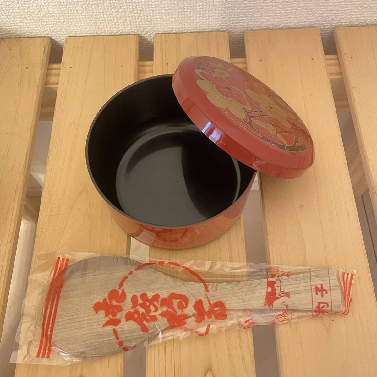  new goods unused * compound lacquer ware *.. cover attaching wooden container for cooked rice 5.. rice scoop profit set 
