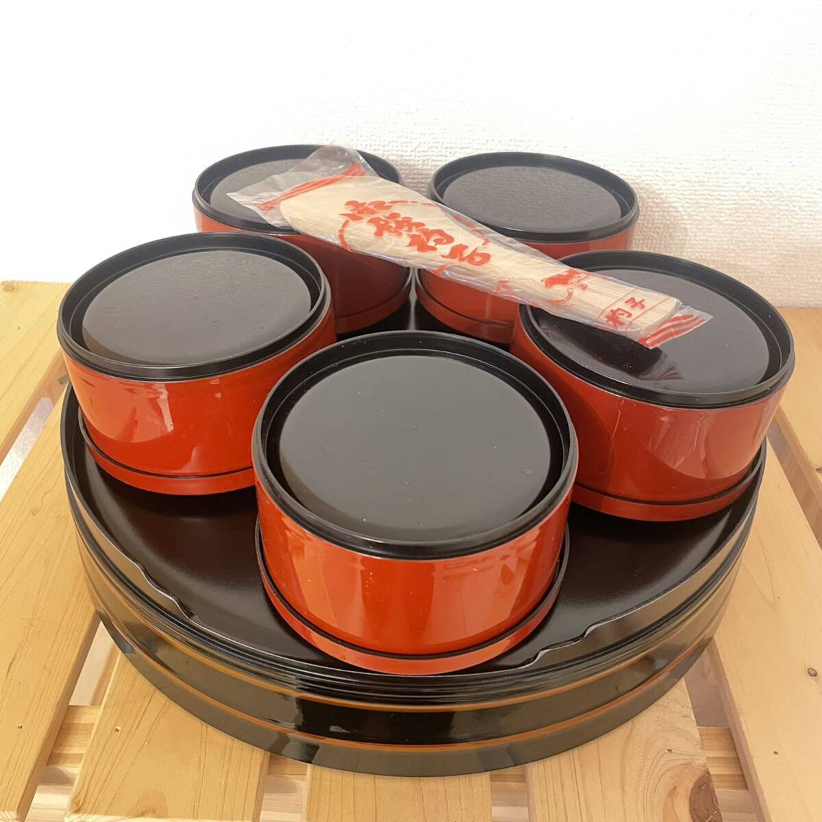  new goods unused * compound lacquer ware *.. cover attaching wooden container for cooked rice 5.. rice scoop profit set 