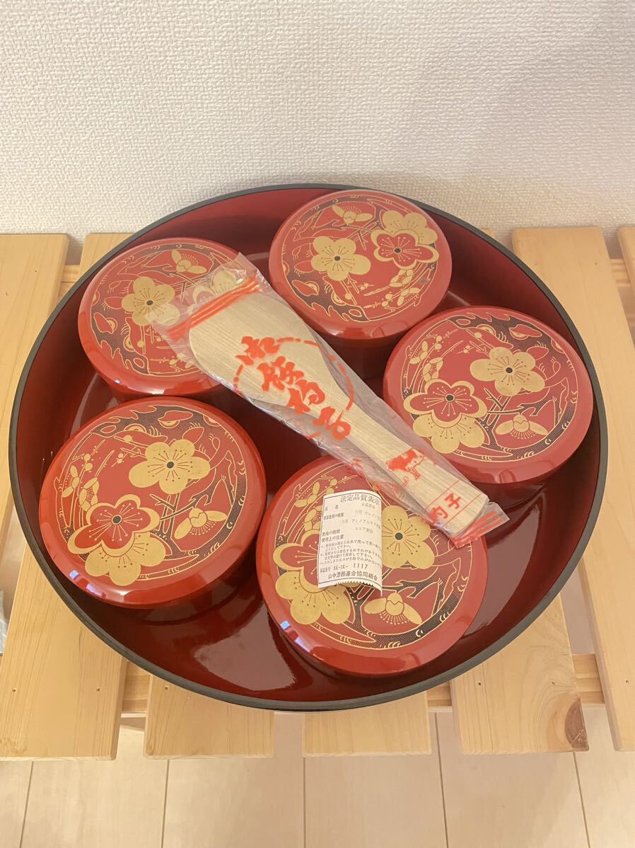  new goods unused * compound lacquer ware *.. cover attaching wooden container for cooked rice 5.. rice scoop profit set 