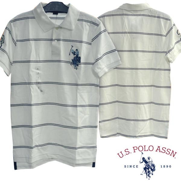 訳あり　アウトレット　U.S. POLO ASSN ユーエスポロアッスン メンズ 半袖 ポロシャツ ボーダー ホワイト 2 PONY ポニー カジュアル_画像1