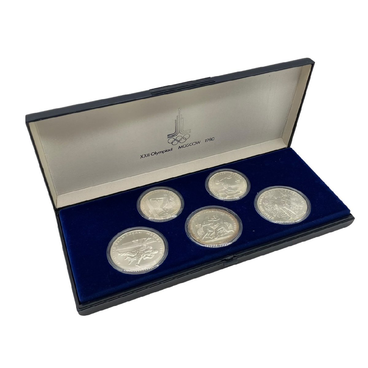 1980年 モスクワ オリンピック 五輪 記念メダル 銀貨 10ルーブル 5ルーブル 5枚セット 総重量132.9g ケース付き コレクション_画像1