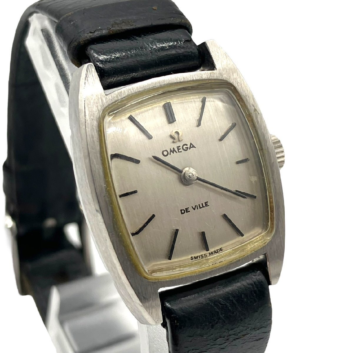 稼働品 OMEGA オメガ DE VILLE デビル シルバー文字盤 レザー 革ベルト 手巻き レディース 腕時計_画像3