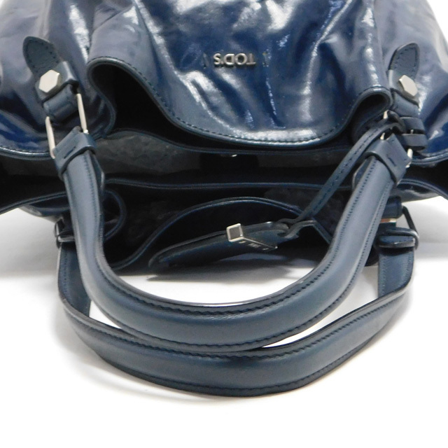 美品TOD'Sトッズ フラワーバッグ ハンドバッグ ショルダーバッグ 2WAYバッグ 紺 イタリア製の画像4