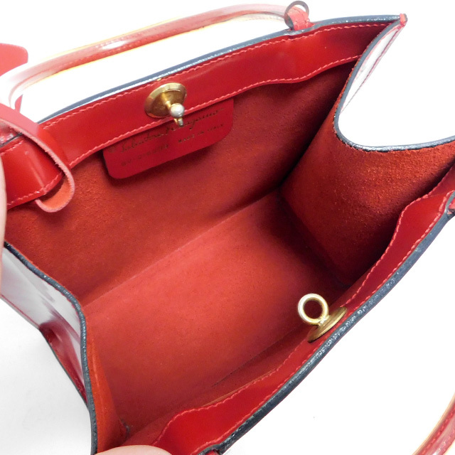 美品Ferragamoフェラガモ ハンドバッグ ミニトートバッグ ポーチ付き レザー 赤 イタリア製の画像5