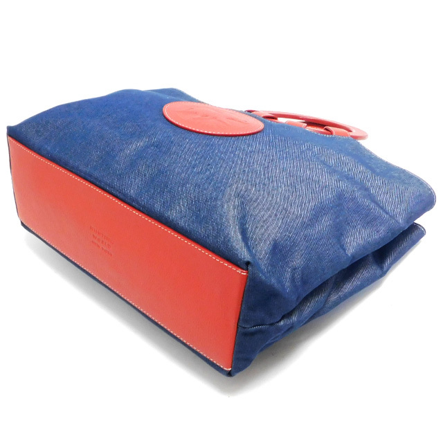 極美品HUNTING WORLDハンティングワールド ハンドバッグ A４収納 デニム 青赤 イタリア製　_画像9