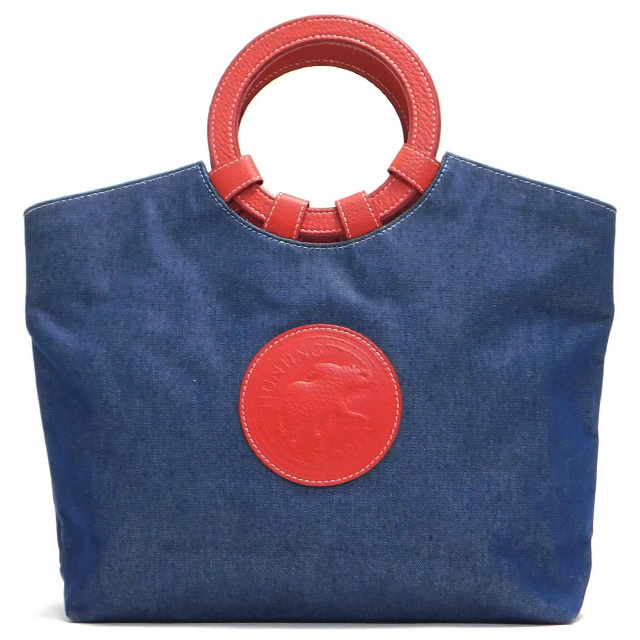 極美品HUNTING WORLDハンティングワールド ハンドバッグ A４収納 デニム 青赤 イタリア製　_画像1