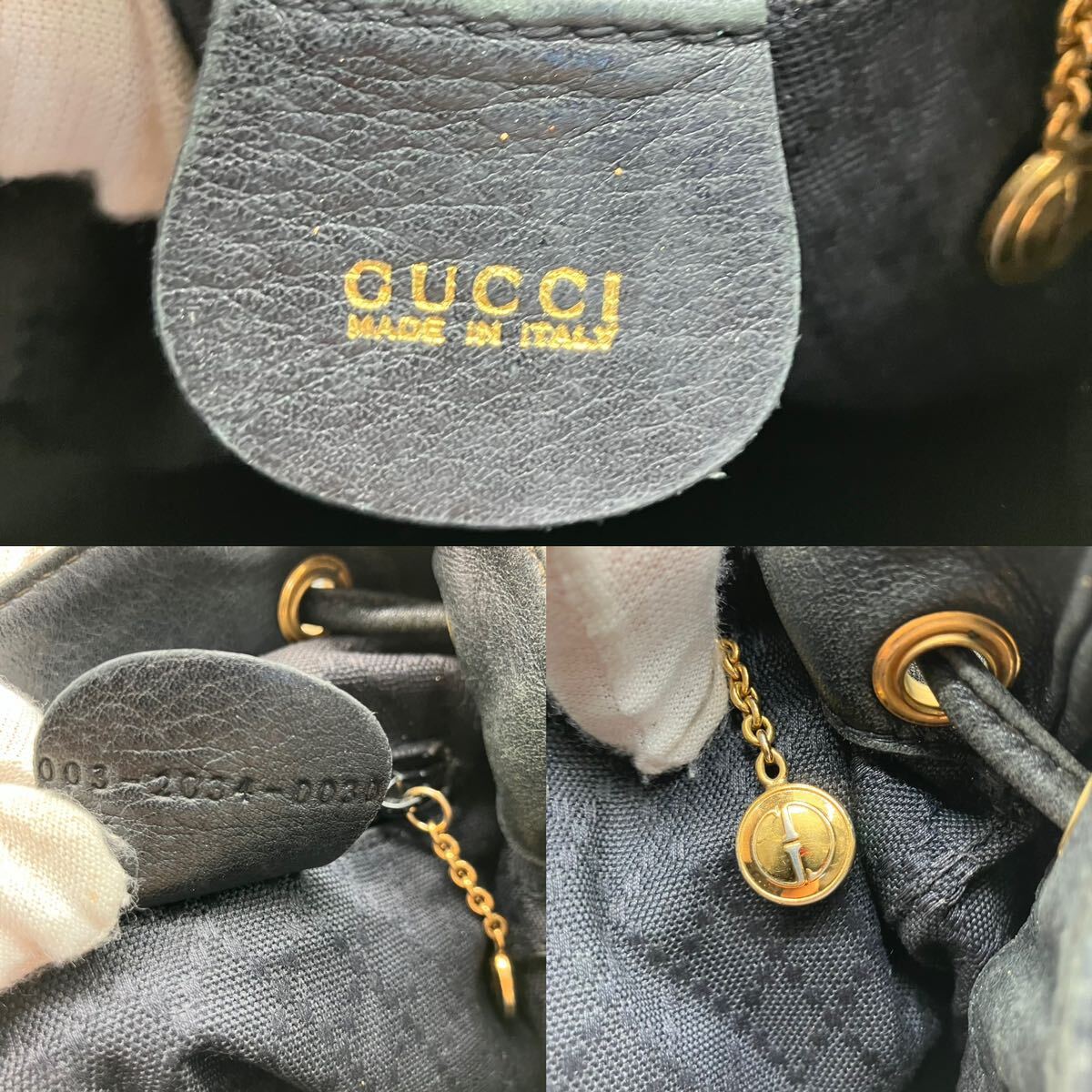 1円〜 GUCCI グッチ オールドグッチ　レザー オールレザー　バンブー リュック ミニリュック　巾着型 ブラック　黒_画像10