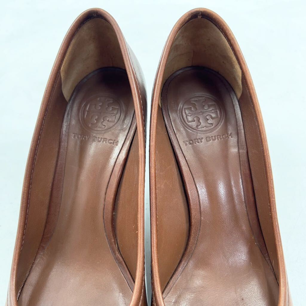 TORY BURCH トリーバーチ ロゴ ウェッジソール パンプス ヒール レザー ブラウン ゴールド金具 7 1/2M 7ハーフ 24.5cmの画像7