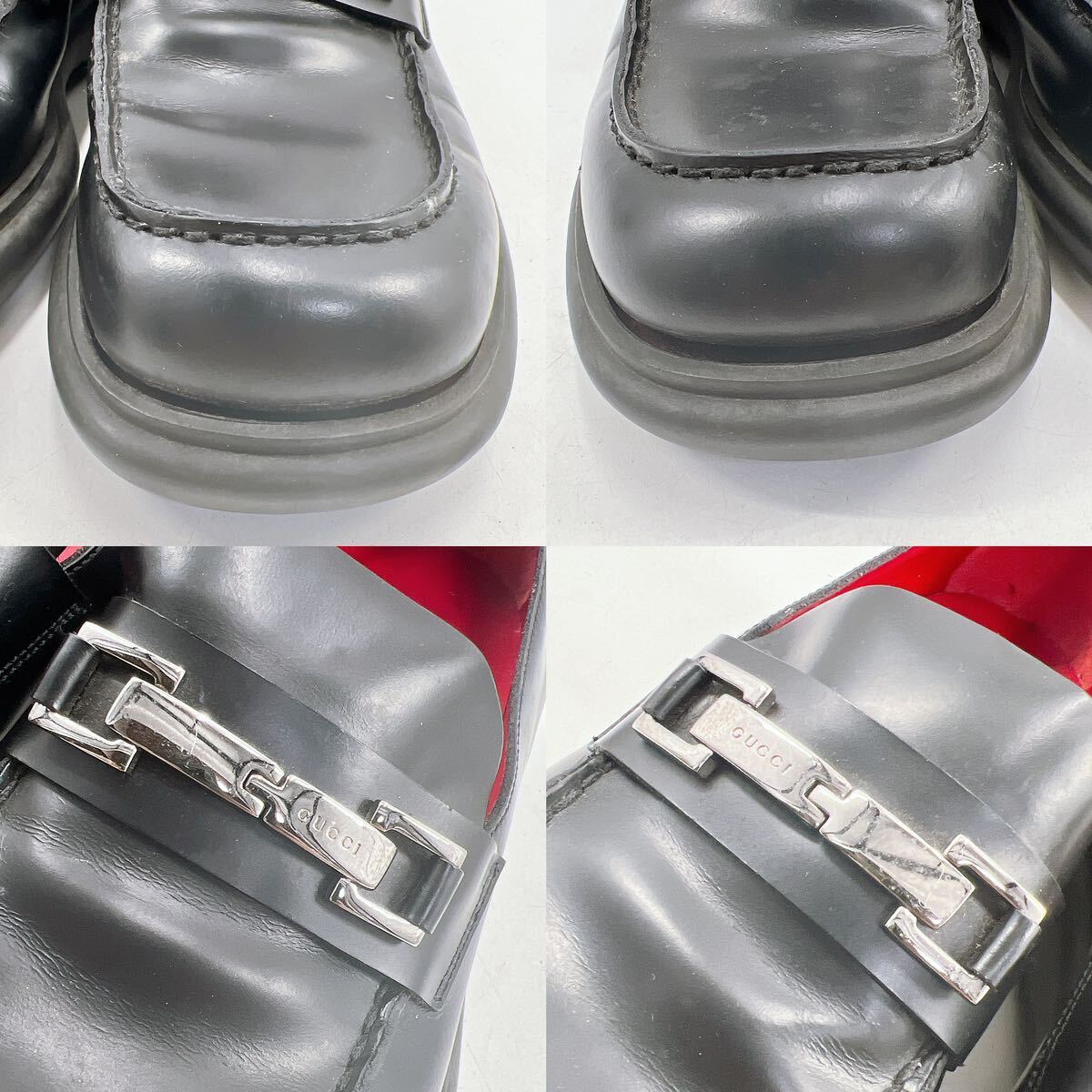 訳あり品 GUCCI グッチ ローファー スクエア ロゴ 金具 レザー シューズ 靴 ブラック 黒 ヴィンテージ 101 6137 5B 約22cm_画像9