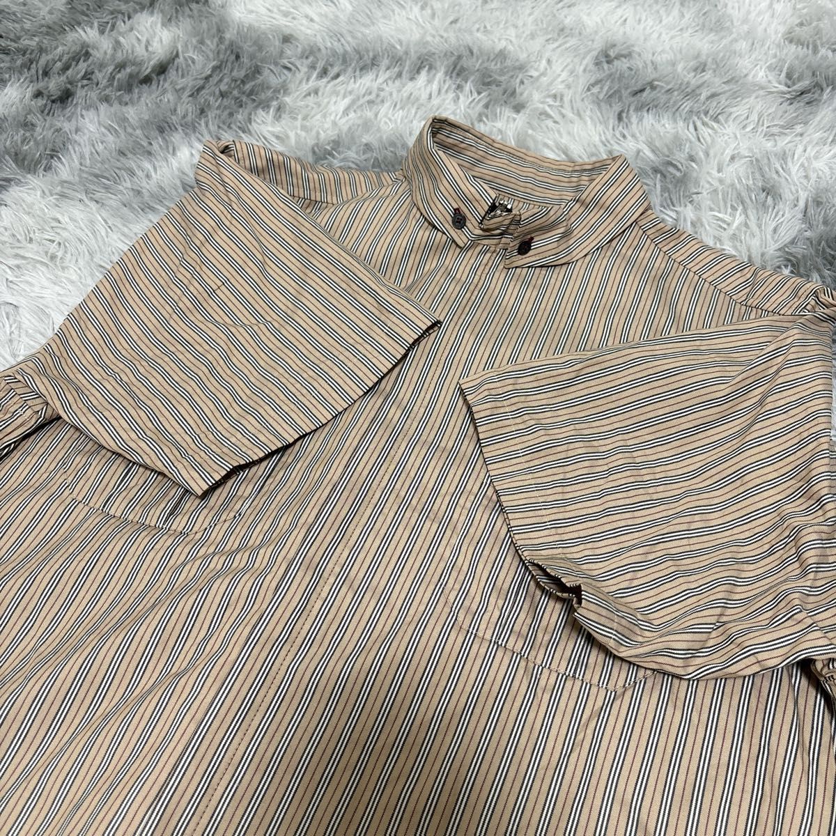 Burberry BLACK LABEL ストライプ　Tシャツ　半袖　L ポロシャツ ゴルフウェア　ノバチェック　ワンポイントロゴ