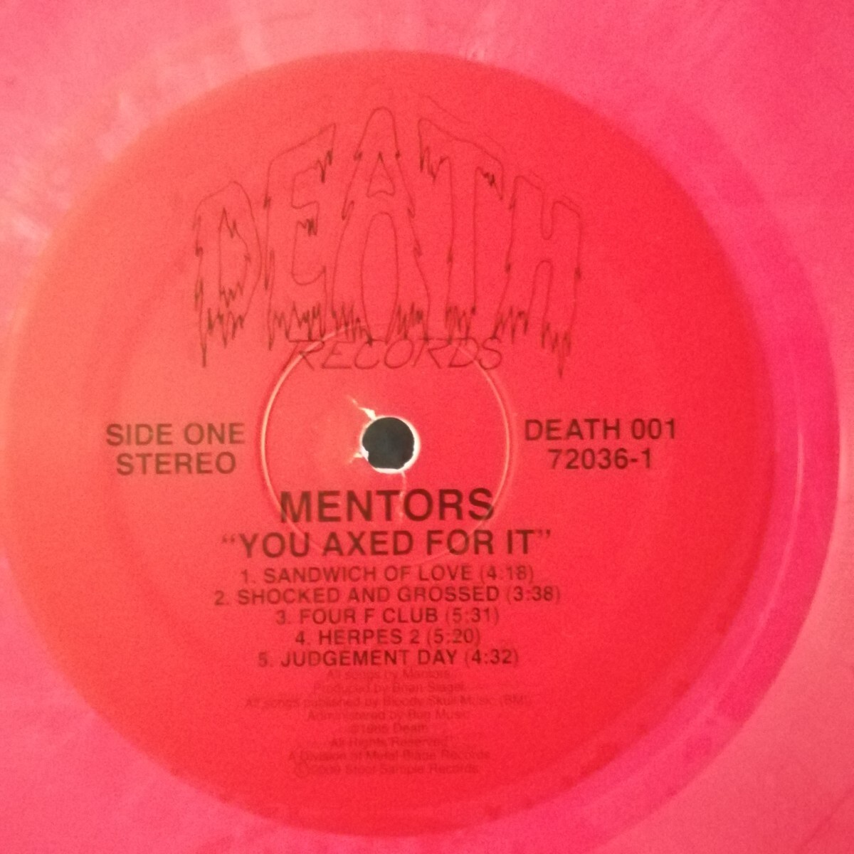 D03 中古LP 中古レコード　MENTORS you axed for it! 　US盤　ピンクマーブルビニール+7inch ボーナスディスク付き500枚限定　HRHM _画像7